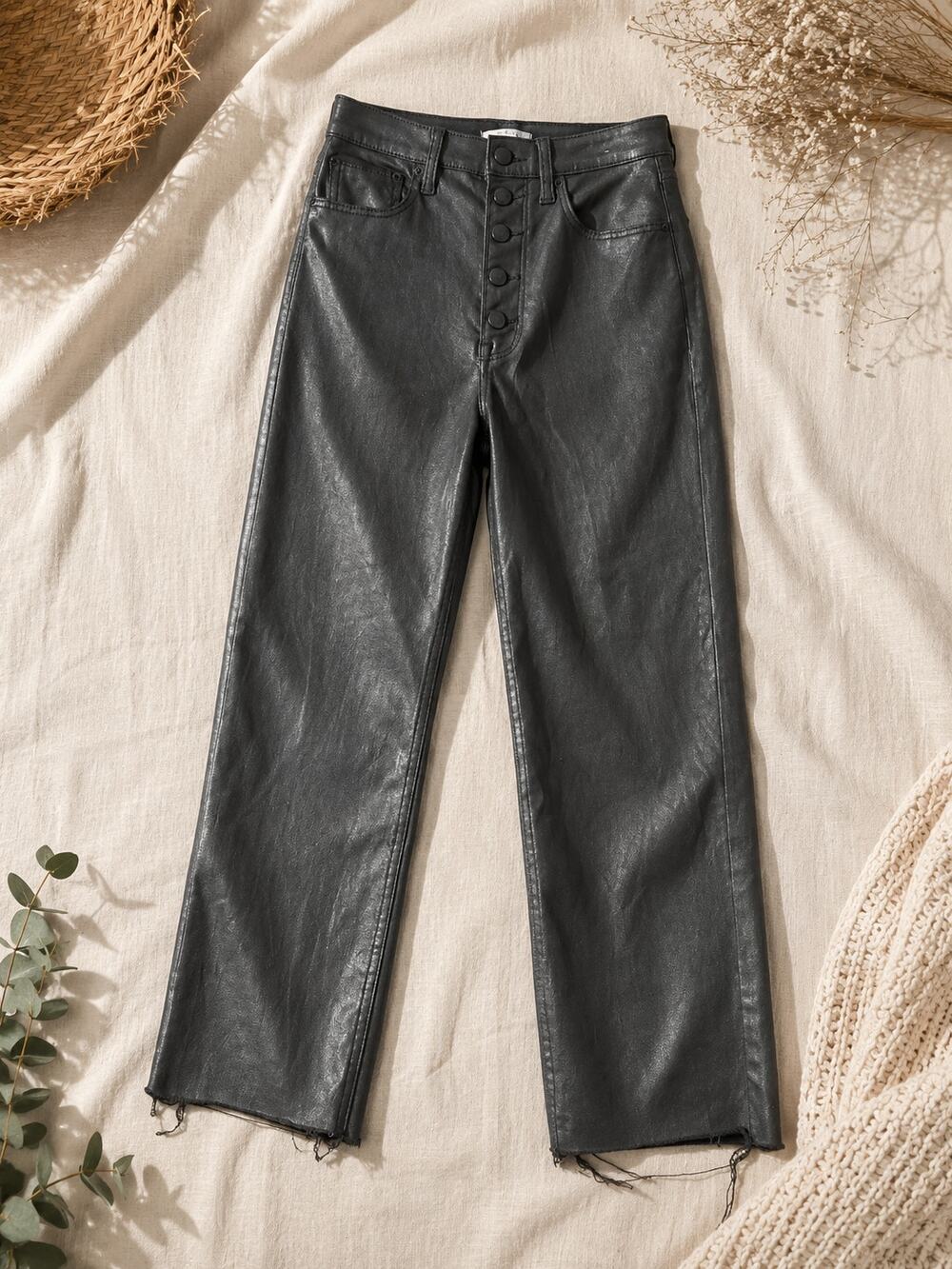 Abercrombie & Fitch Coated Ankle Straight Ultra High Rise Jeans Black Size 27/4S